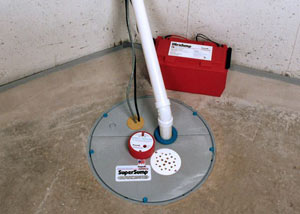 A sump pump system with a battery backup system installed in Manotick
