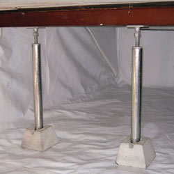 crawl space jack posts installed in an encapsulated crawl space in Arnprior