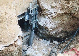 a bent, failed foundation push pier installed in Orleans.