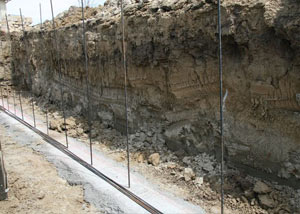 Soil layers exposed while excavating to construct a new foundation in Perth