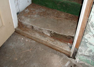 A flooded basement in Elizabethtown where water entered through the hatchway door