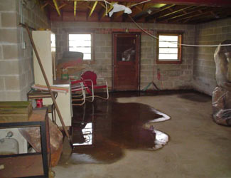 a flooded basement floor in a Embrun home