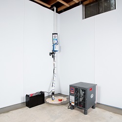a complete basement waterproofing system installed in a Nepean home